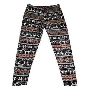 No Boundries NOBO Lounge Pants Woman's XL (15-17) Brown Fair Isle Fleece Snuggle